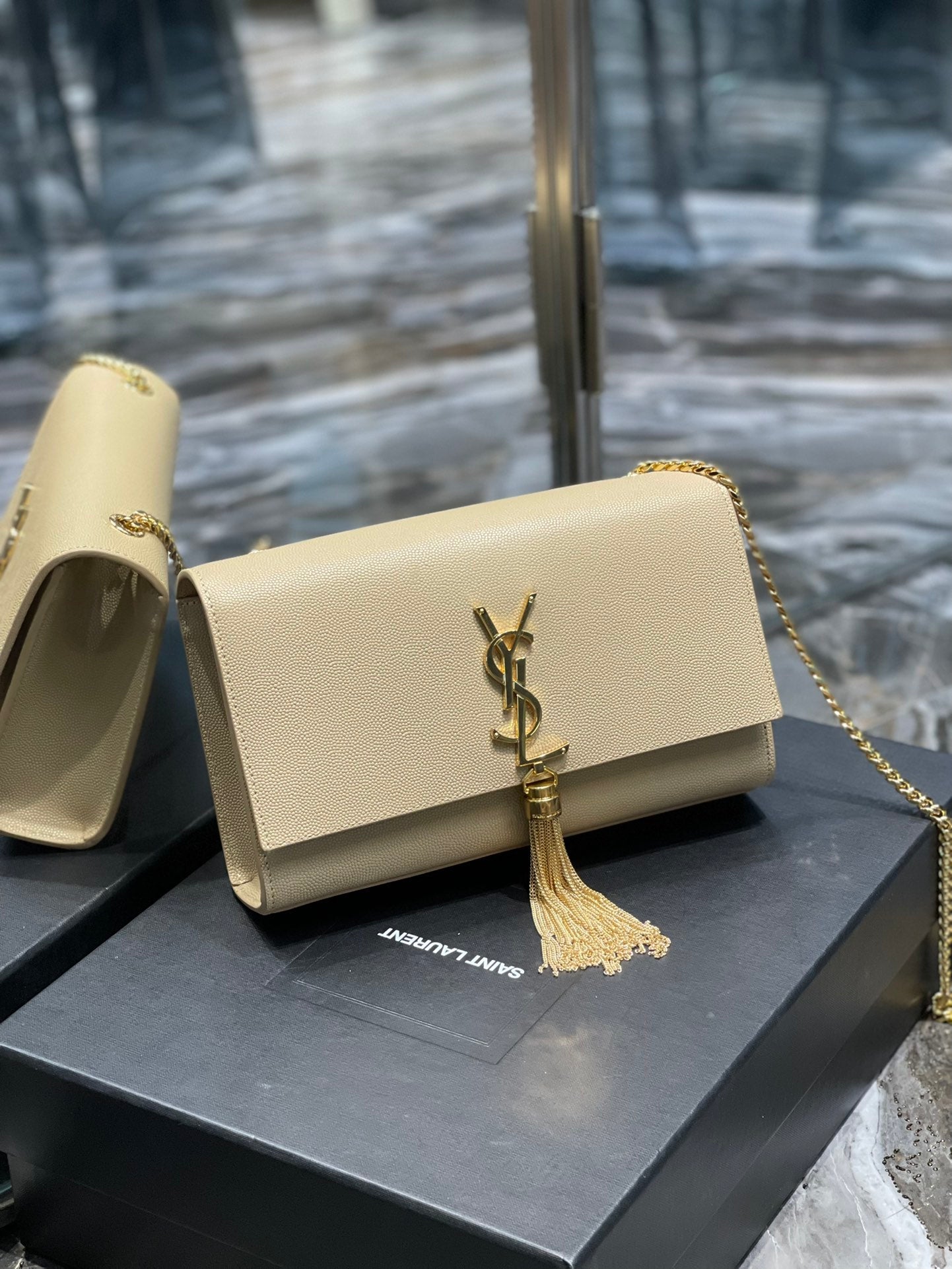 YSL Saint Laurent Ysl Saint Laurent Kata Medium Chain Bag Beige Travel Bag
