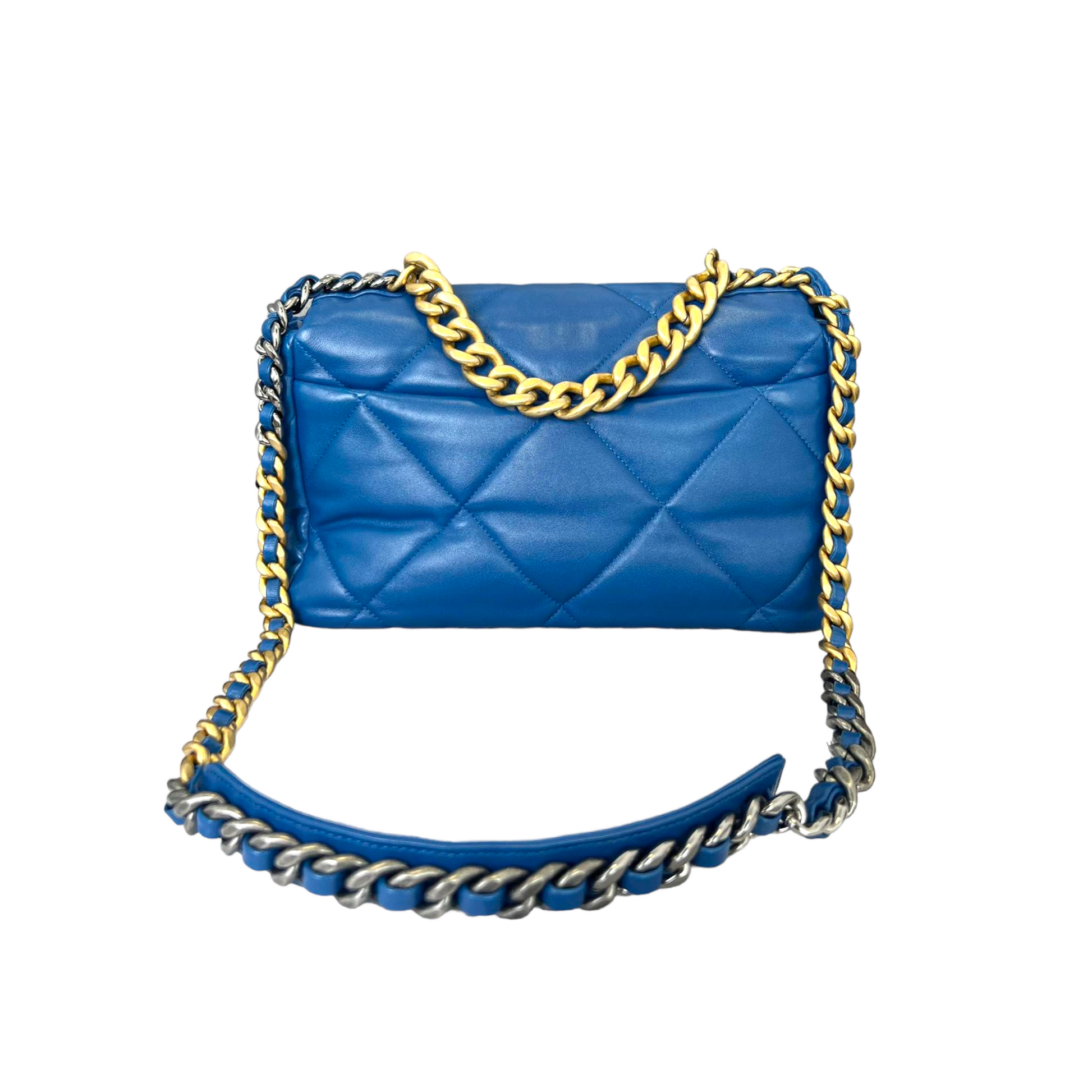 Chanel 19 Goatskin Handbag Leather Blue Crossbody Bag