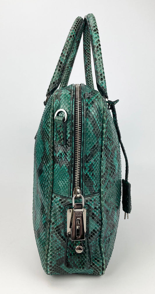Prada Teal Snakeskin Tote Python Top Handle Tote Bag