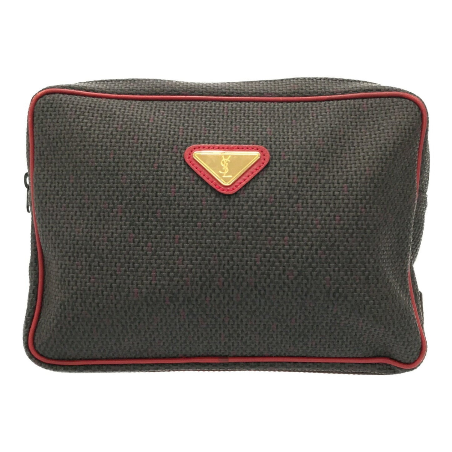YSL Saint Laurent Clutch Bag Dark Gray Red