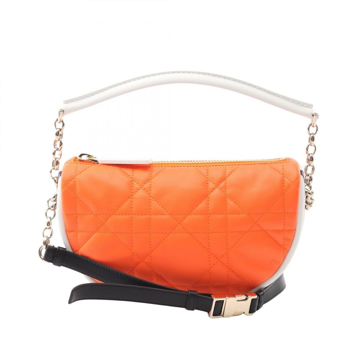 Dior Handbag Christian Shoulder Bag Leather White Orange