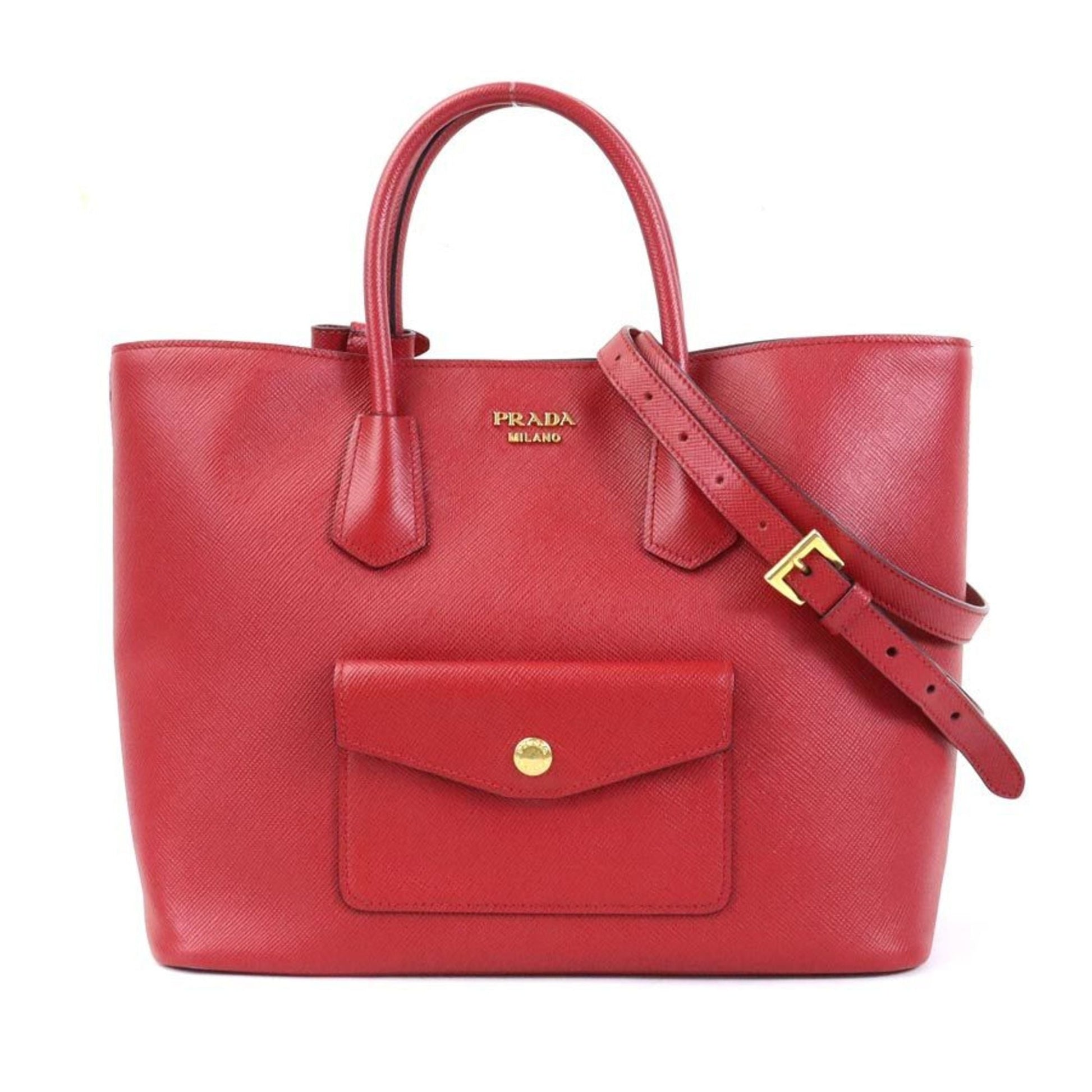 Prada Handbag Shoulder Bag Unisex Leather Red