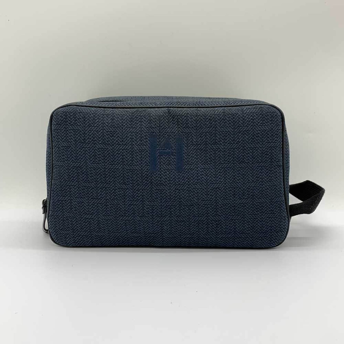 Hermes Toile Chevron Clutch Bag Pouch Navy