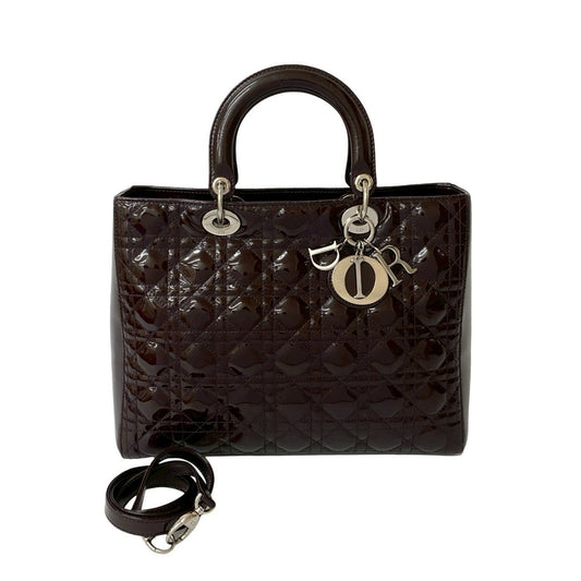 Dior Handbag Christian Shoulder Bag Leather Patent Brown