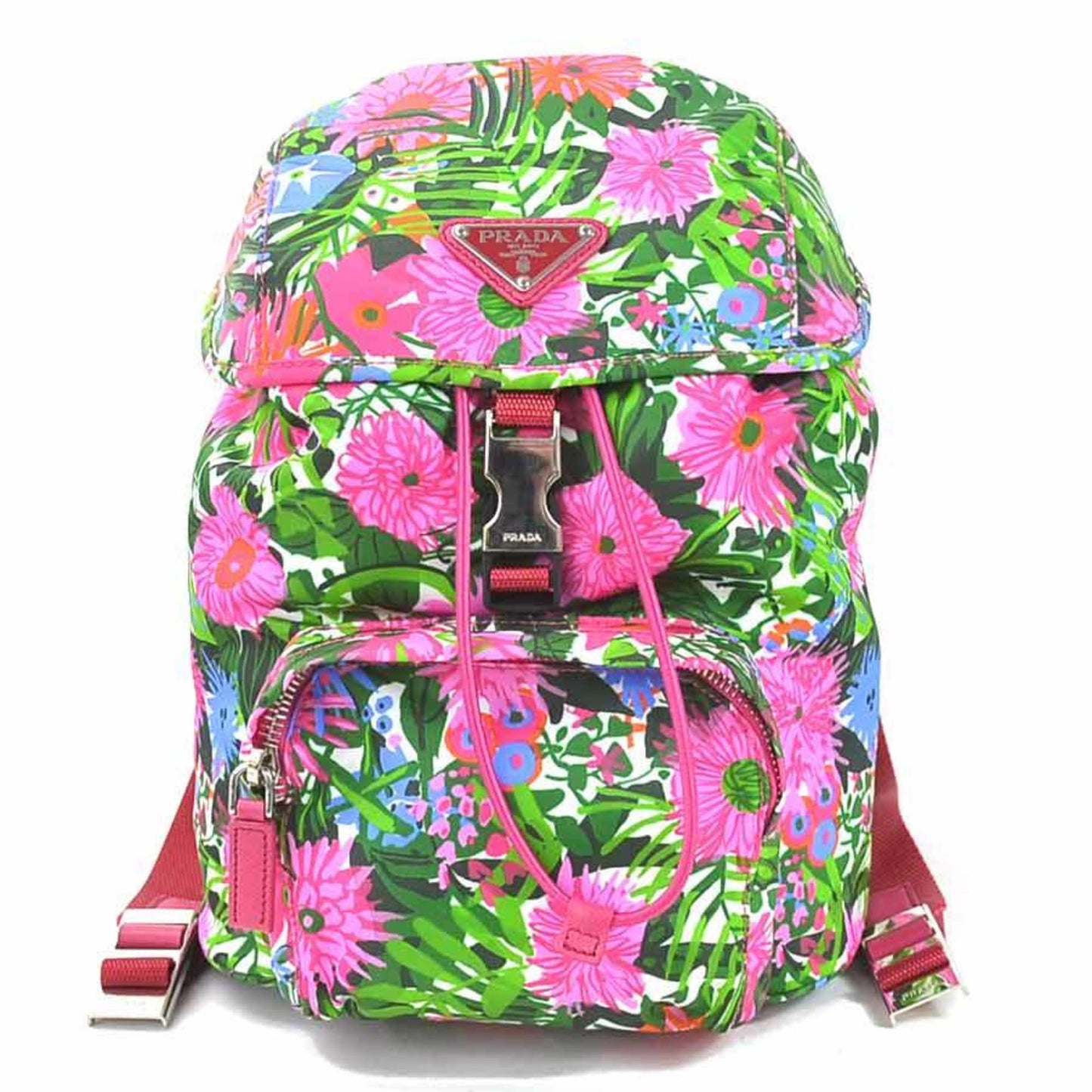 Prada Rucksack Flower Print Ladies Luxury Handbag Nylon Silver Multicolor Travel Bag