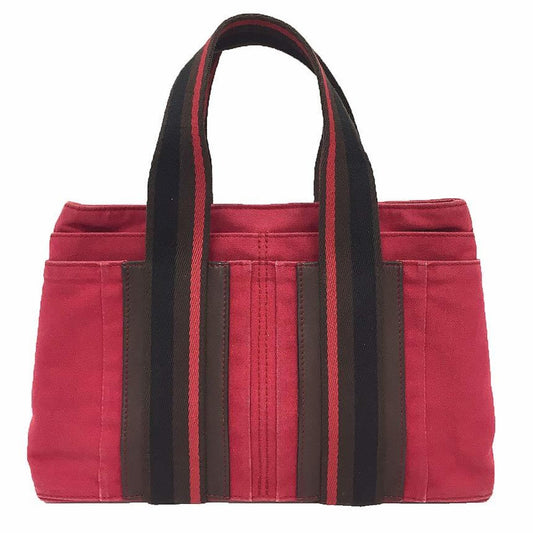 Hermes Color Tote Bag Leather Canvas Red