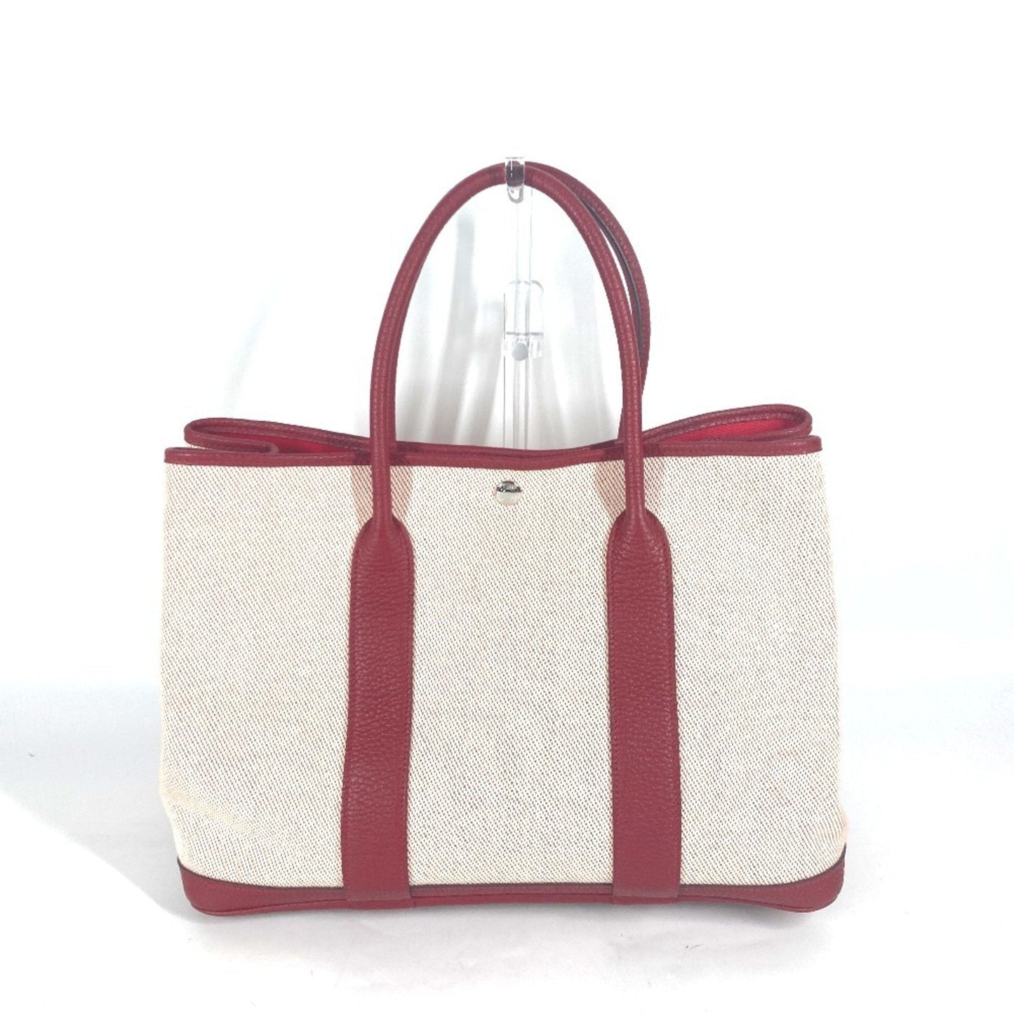Hermes Ecru Color Rouge Toile Negonda Handbag Shoulder Bag Leather Red