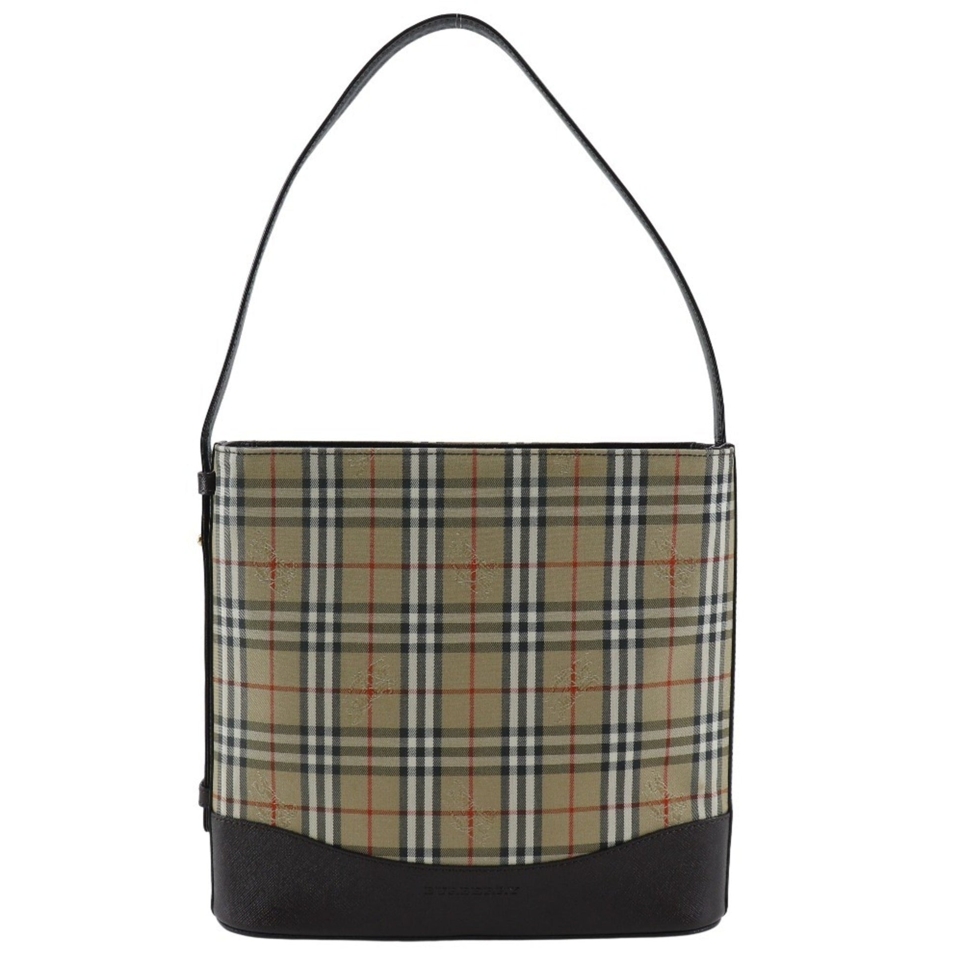 Burberry Shoulder Bag Leather Canvas Black Leather Shoulder Bag