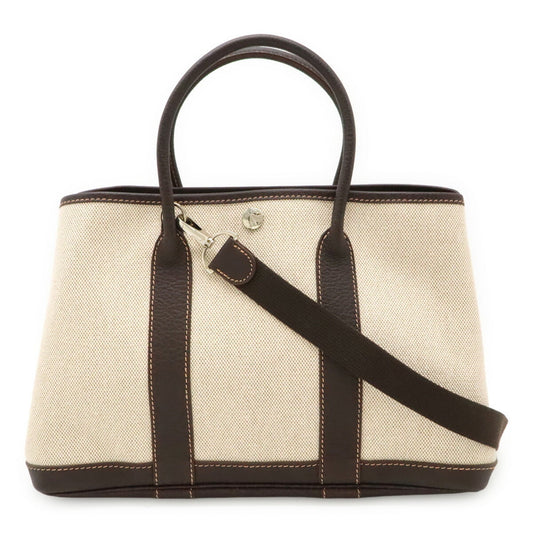 Hermes Natural Toile Handbag Tote Bag Leather Brown