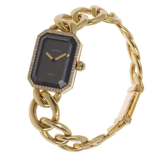 Chanel Premiere XL Watch Diamond Bezel Yellow Gold x Quartz Analog Display Ladies Black Dial
