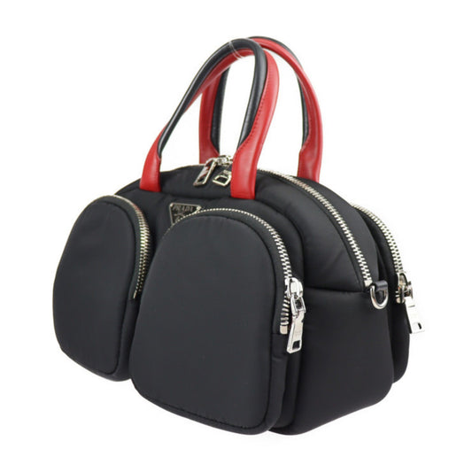 Prada Tessuto Pocket Handbag Hardware 2Way Shoulder Bag Mini Leather Nylon Black