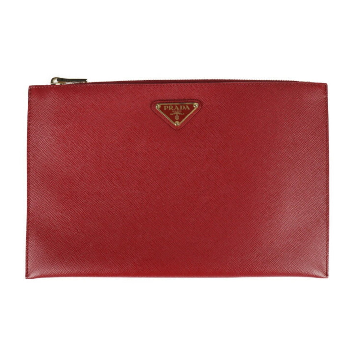 Prada Piatto Clutch Bag Fuoco Second Triangle Plate Leather Saffiano Logo
