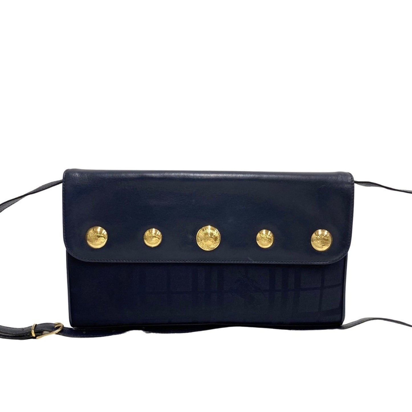 Burberry Clutch Bag Shoulder Bag Leather Nylon Navy