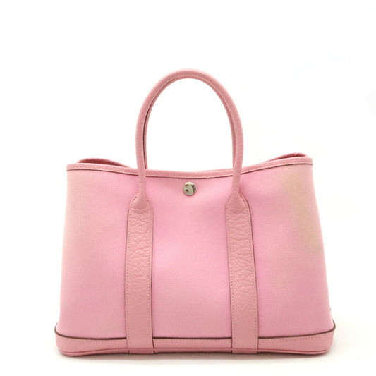 Hermes Toile Officier Handbag Tote Bag Leather Pink