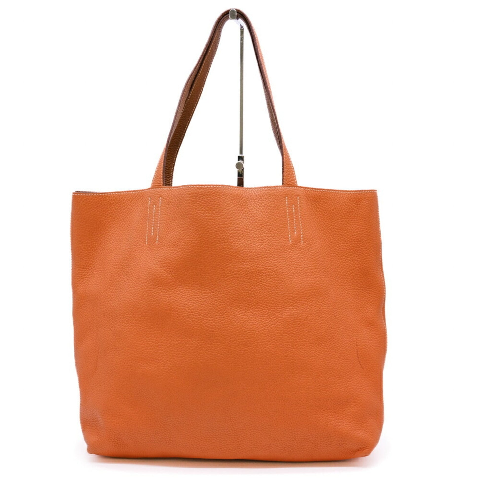 Hermes Taurillon Clemence Tote Bag Leather Brown Orange