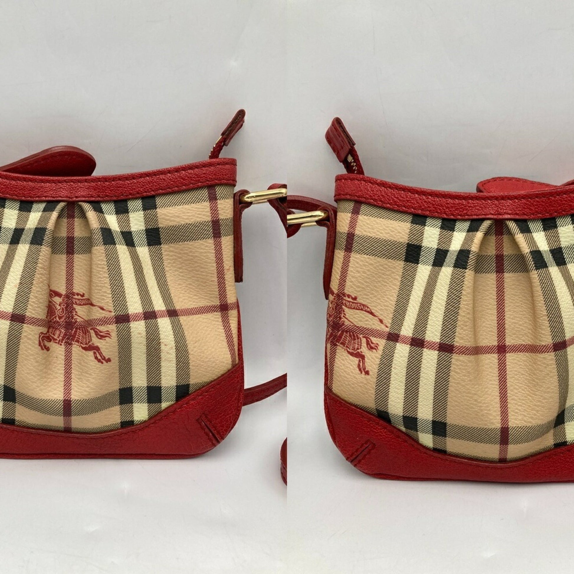 Burberry Color Pvc Shoulder Bag Leather Beige Red