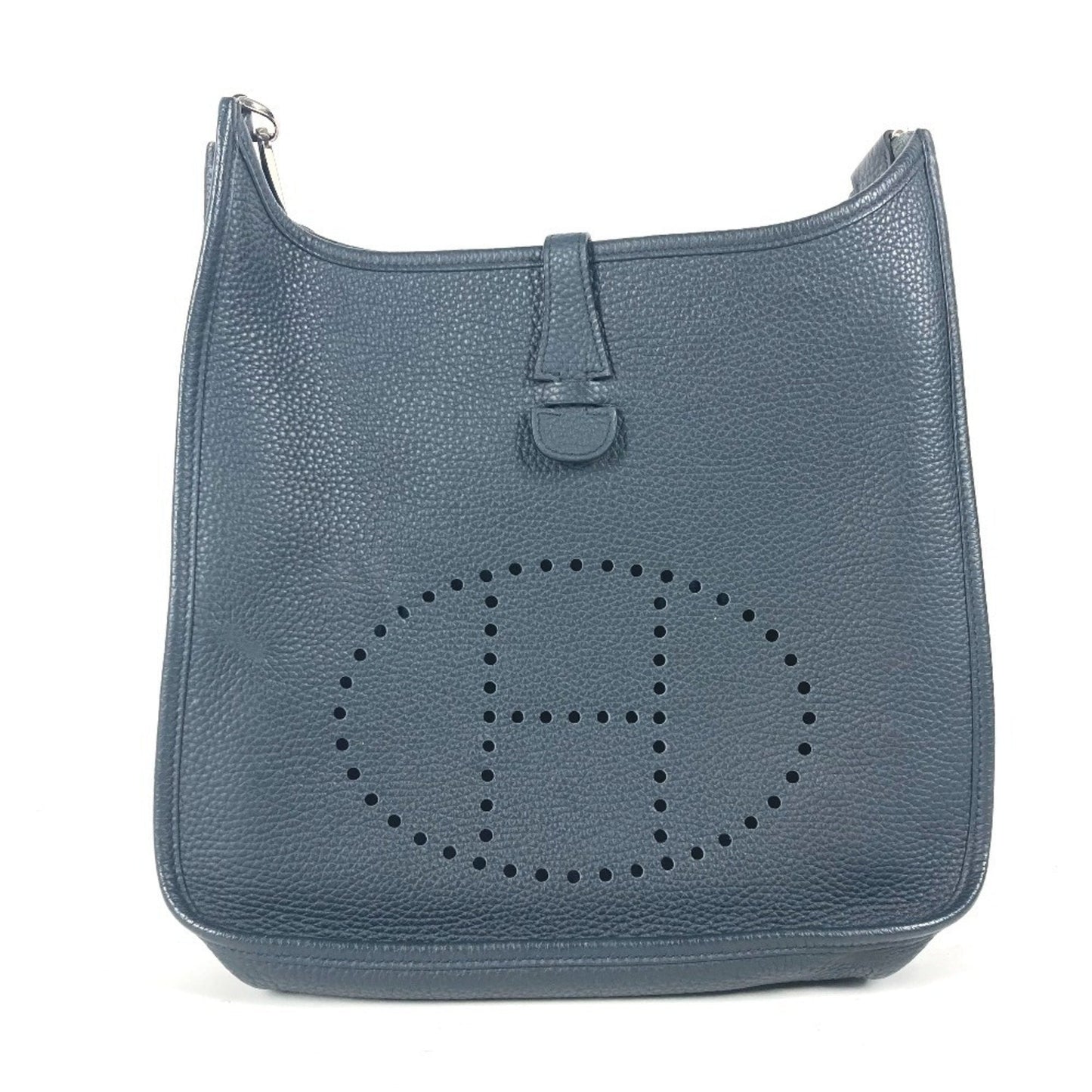 Hermes Taurillon Clemence Shoulder Bag Leather Navy Leather Shoulder Bag