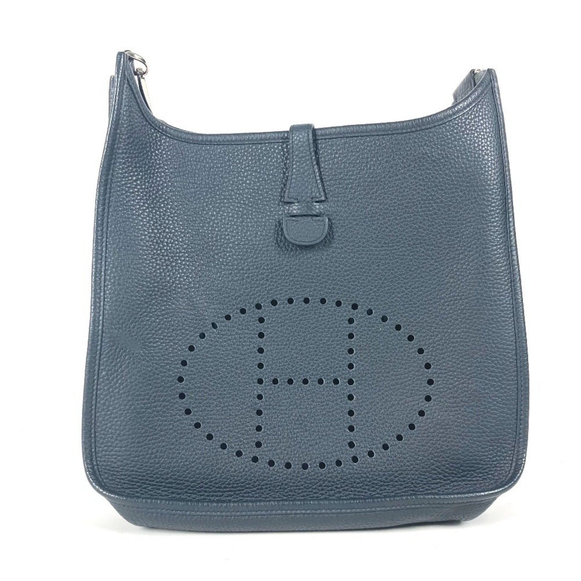 Hermes Taurillon Clemence Shoulder Bag Leather Navy Leather Shoulder Bag