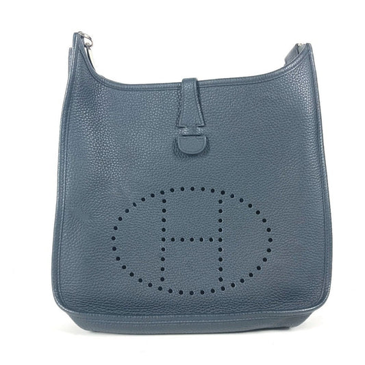 Hermes Taurillon Clemence Shoulder Bag Leather Navy Leather Shoulder Bag