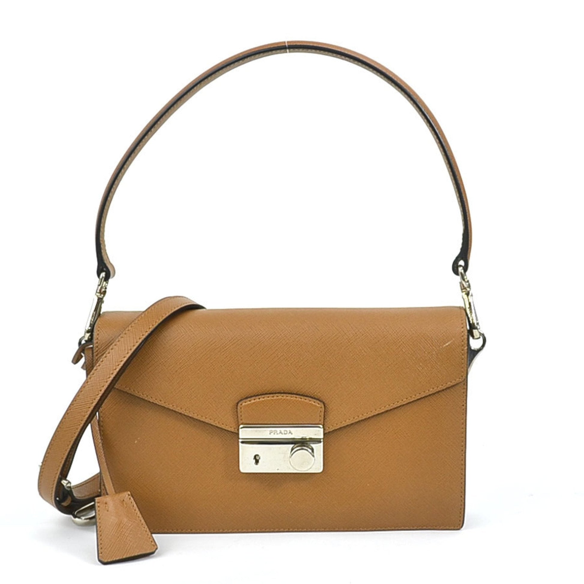 Prada Diagonal Shoulder Bag Handbag Ladies Leather Brown