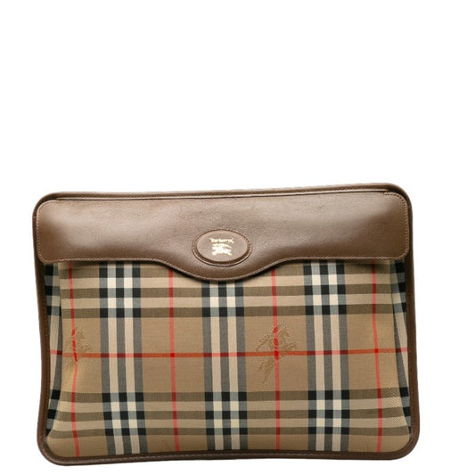 Burberry Clutch Bag Leather Canvas Beige