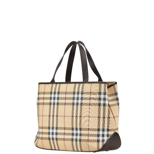 Burberry Pvc Handbag Tote Bag Leather Brown Beige