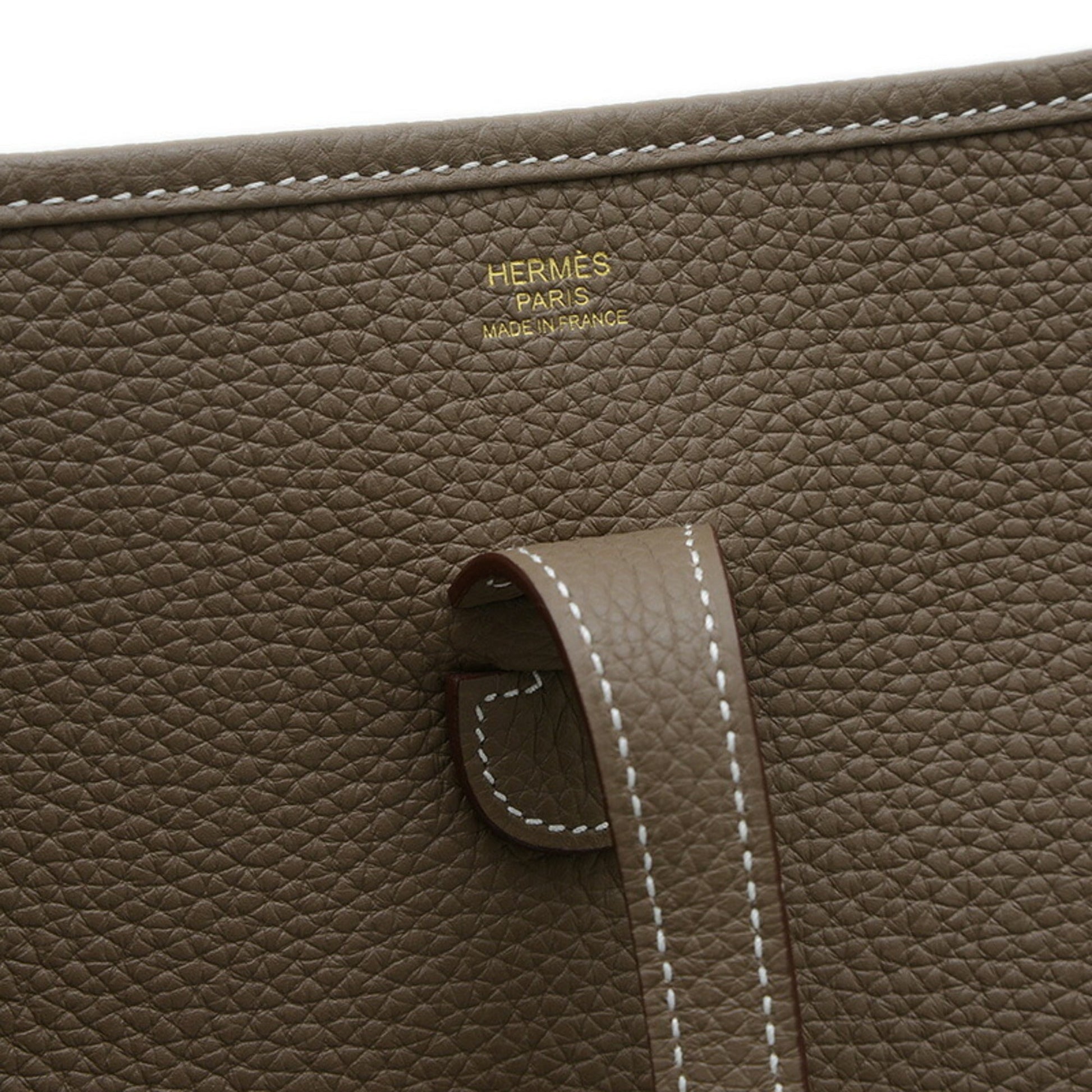 Hermes Etoupe Taurillon Clemence Shoulder Bag Leather Gray Shoulder Bag 7
