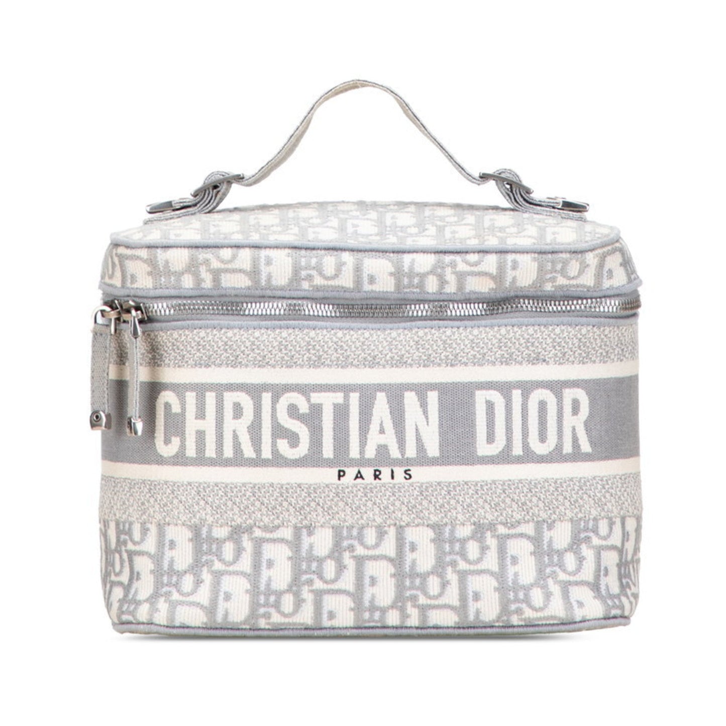 Dior Handbag Christian Vanity Bag Canvas White Gray