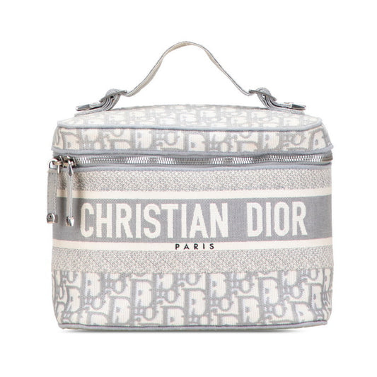 Dior Handbag Christian Vanity Bag Canvas White Gray