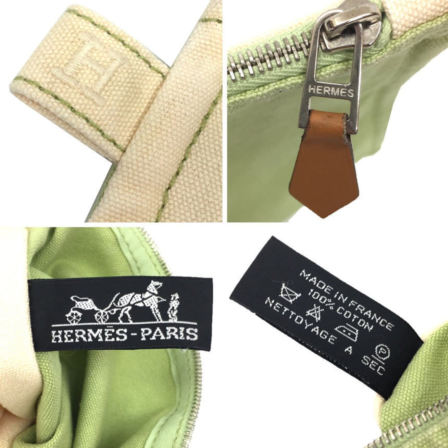 Hermes Lime Cotton Clutch Bag Pouch Canvas Green Cream Clutch Bag Pouch
