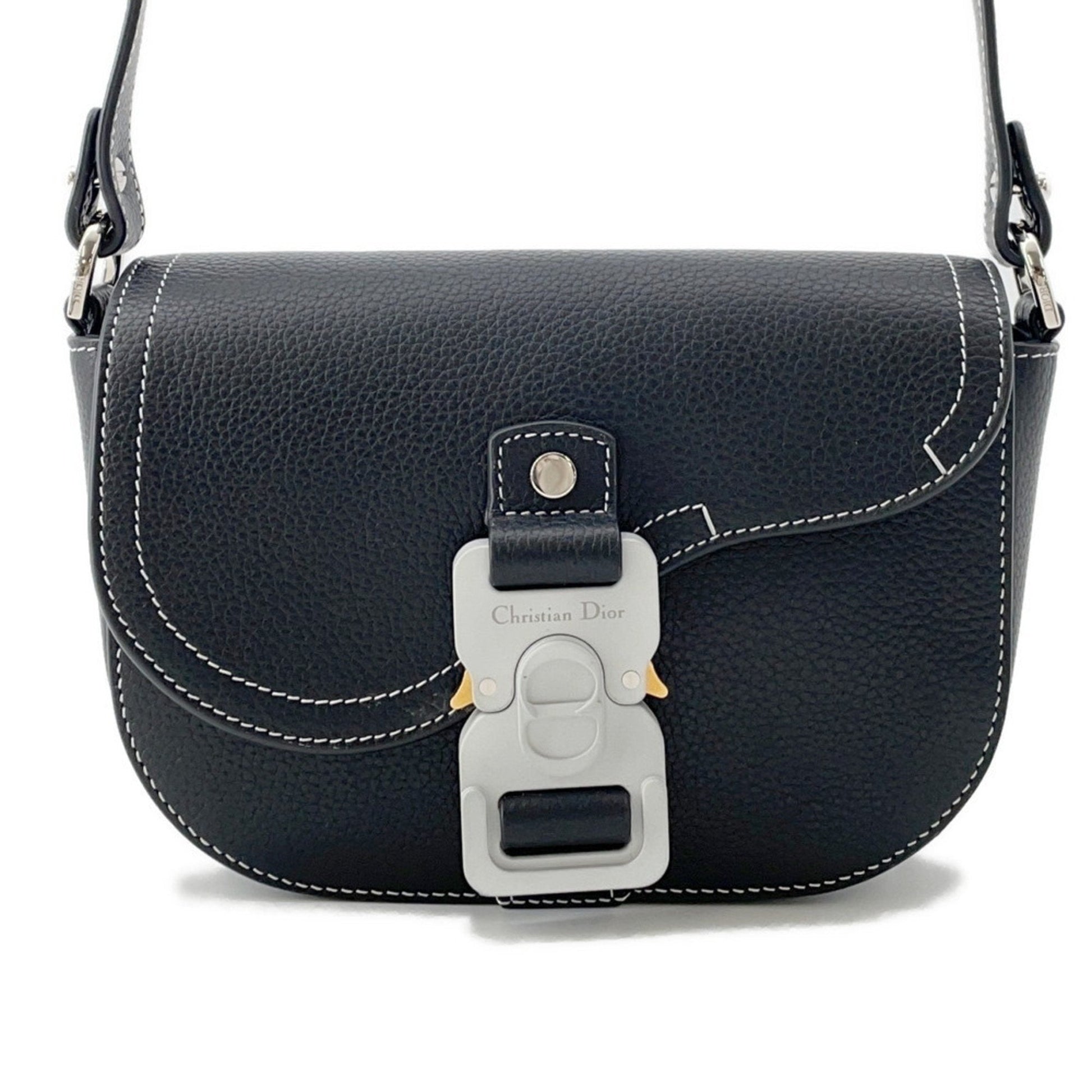 Dior Shoulder Bag Christian Messenger Bag Saddle Bag Leather Black
