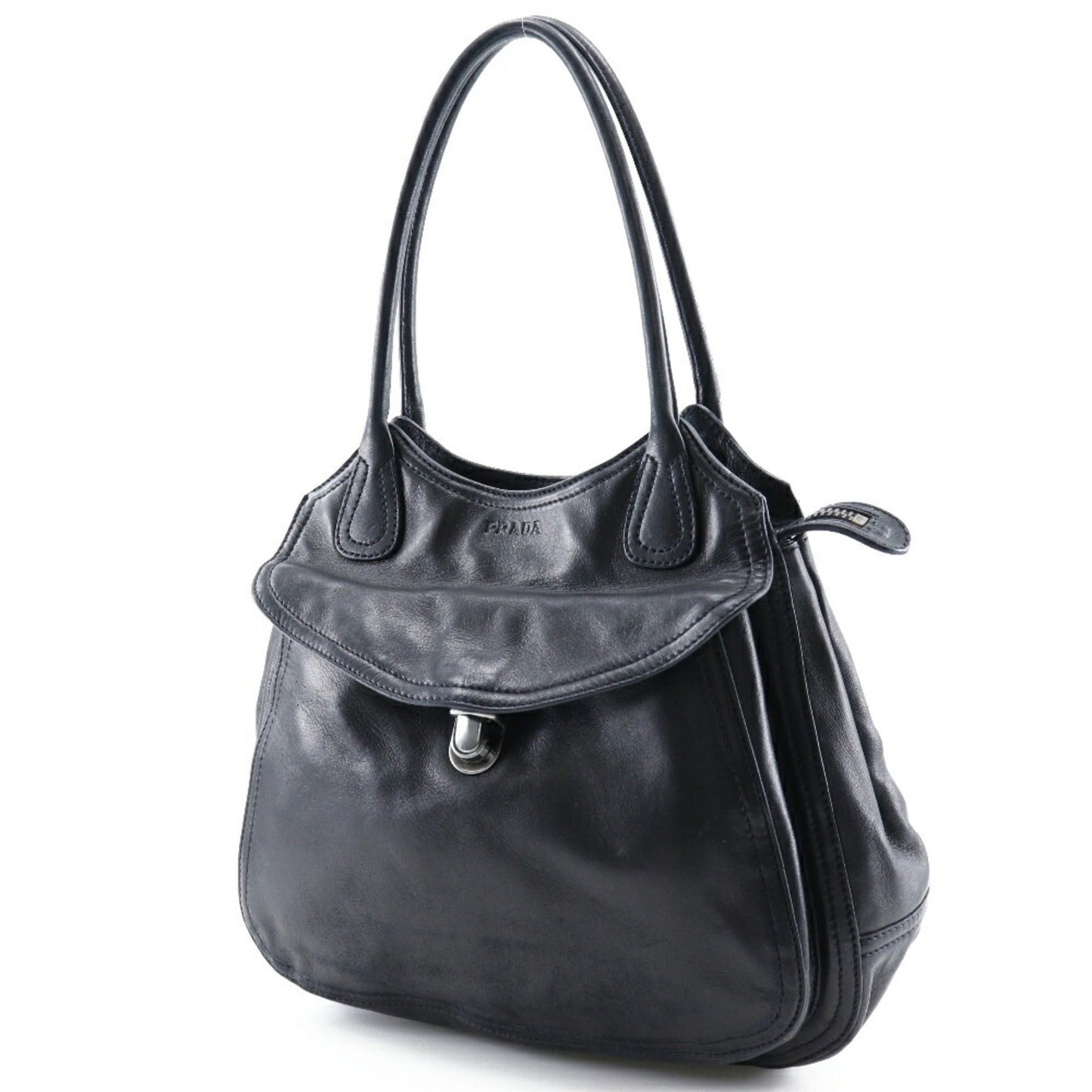 Prada Shoulder Bag Nero Made In Italy Zipper Ladies Leather Black