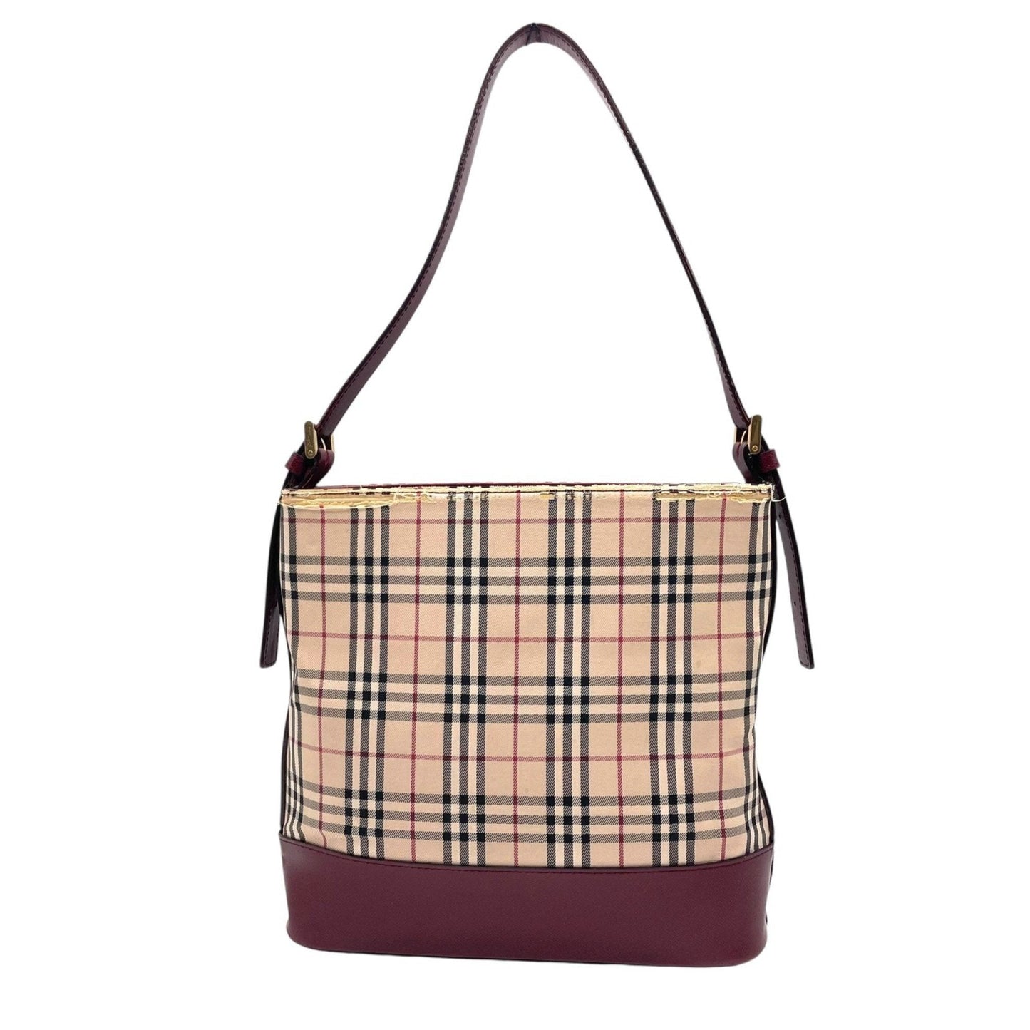 Burberry Bordeaux Color Handbag Shoulder Bag Leather Canvas Beige