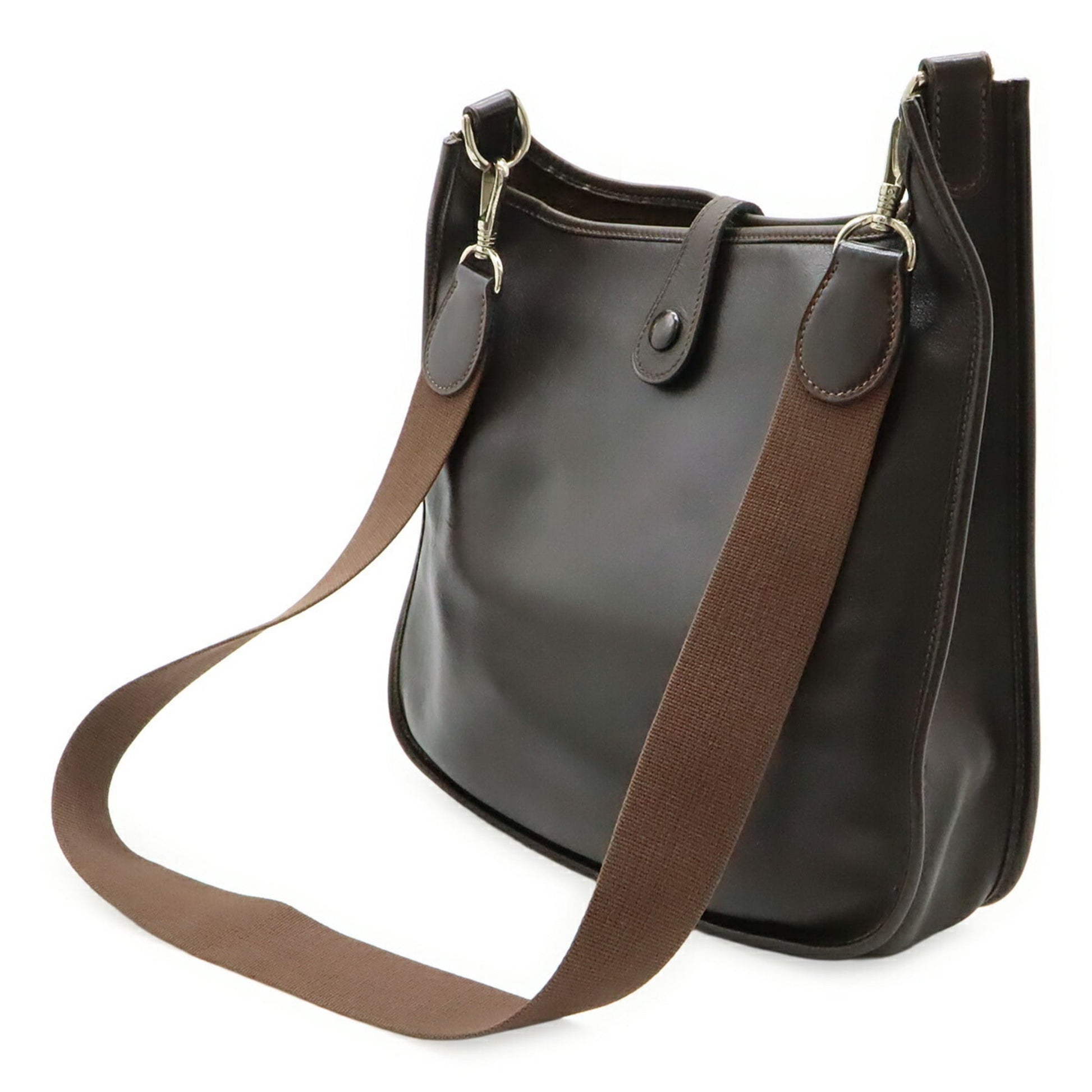 Hermes Dark Evercalf Shoulder Bag Leather Brown