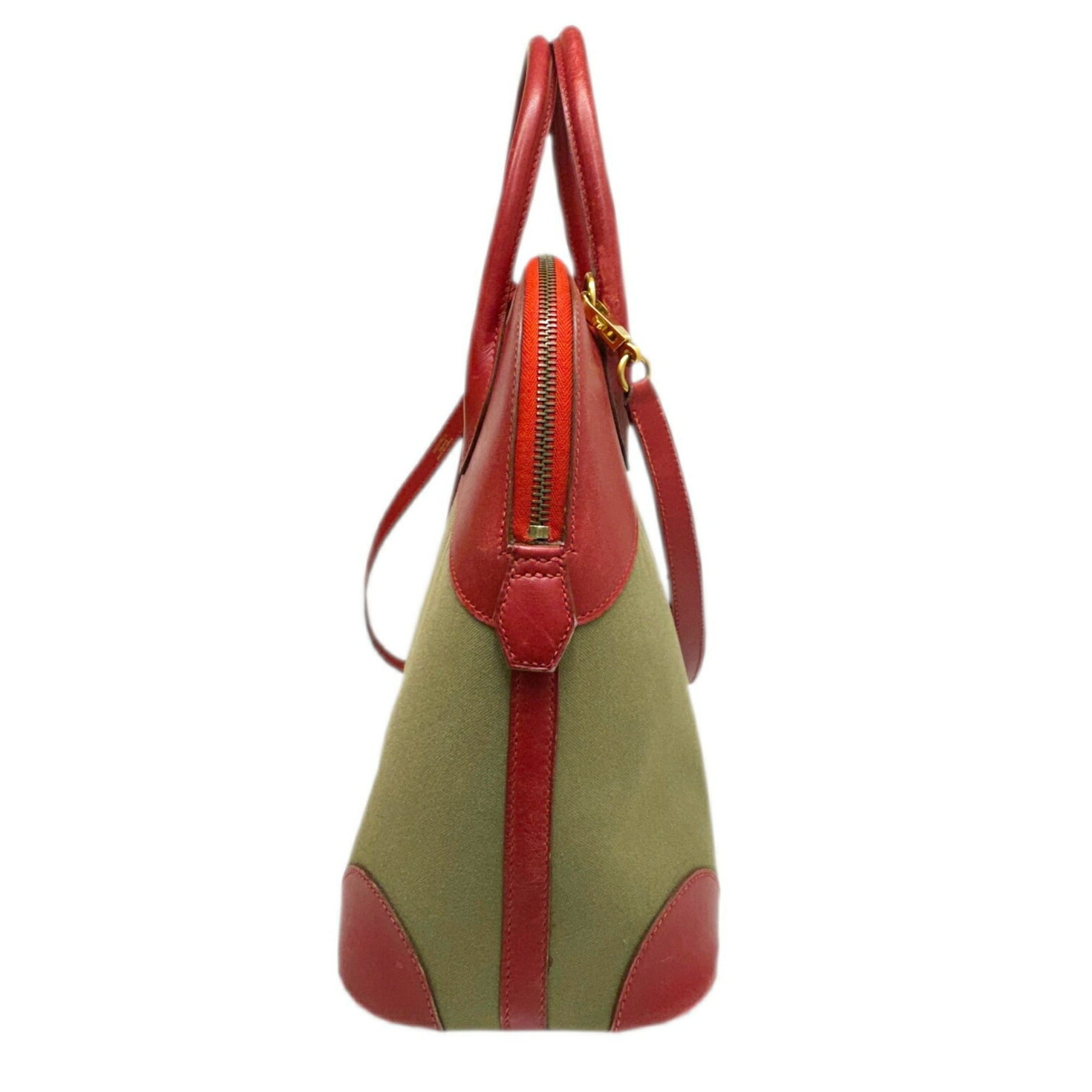 Hermes Khaki Rouge Garance Toile Officier Box Calf Handbag Leather Calf Leather Shoulder Bag
