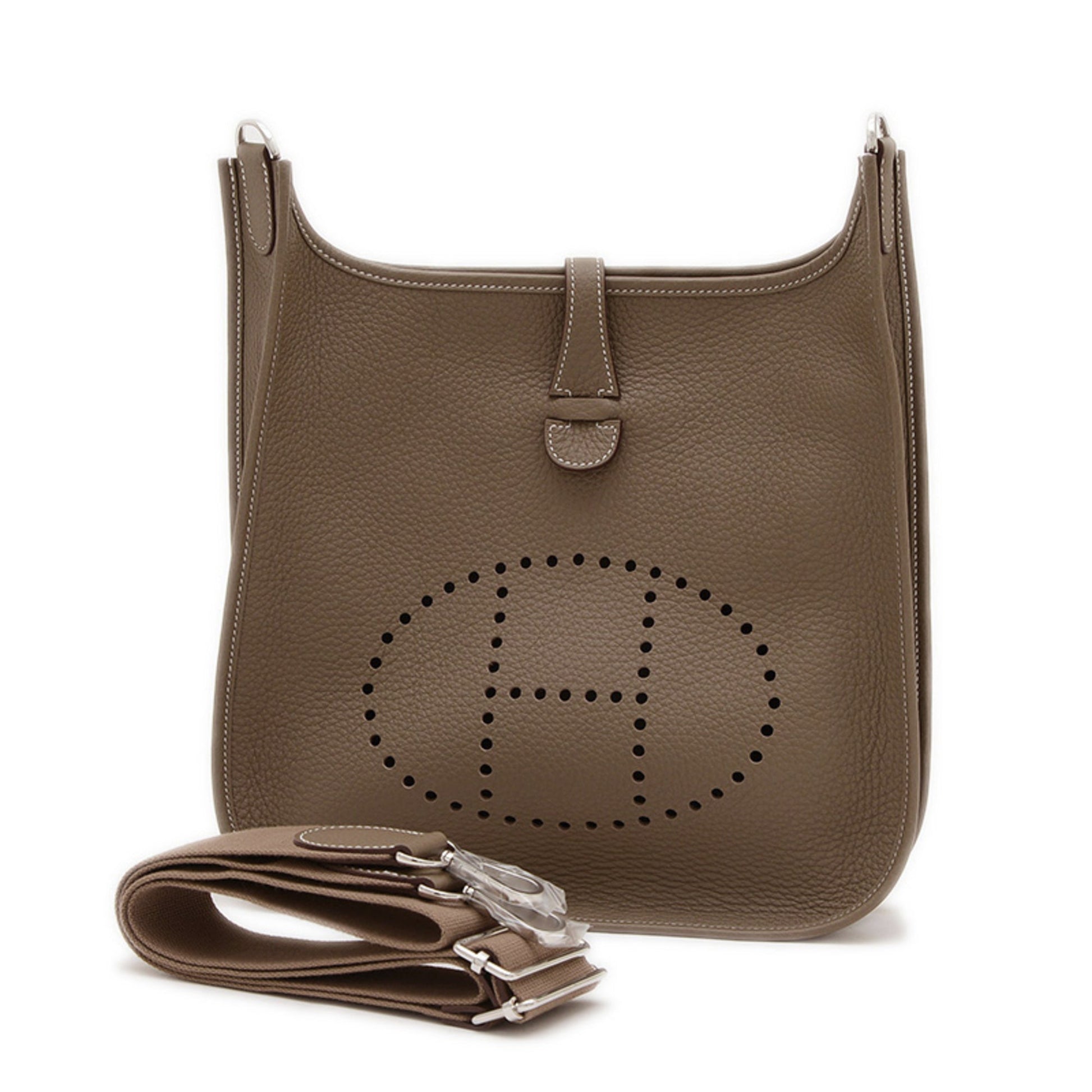 Hermes Evelyne Etoupe Taurillon Clemence Shoulder Bag Leather Gray