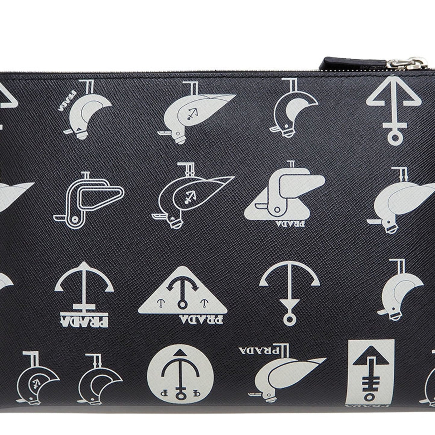 Prada Document Holder Clutch Bag Pouch Leather Saffiano Black