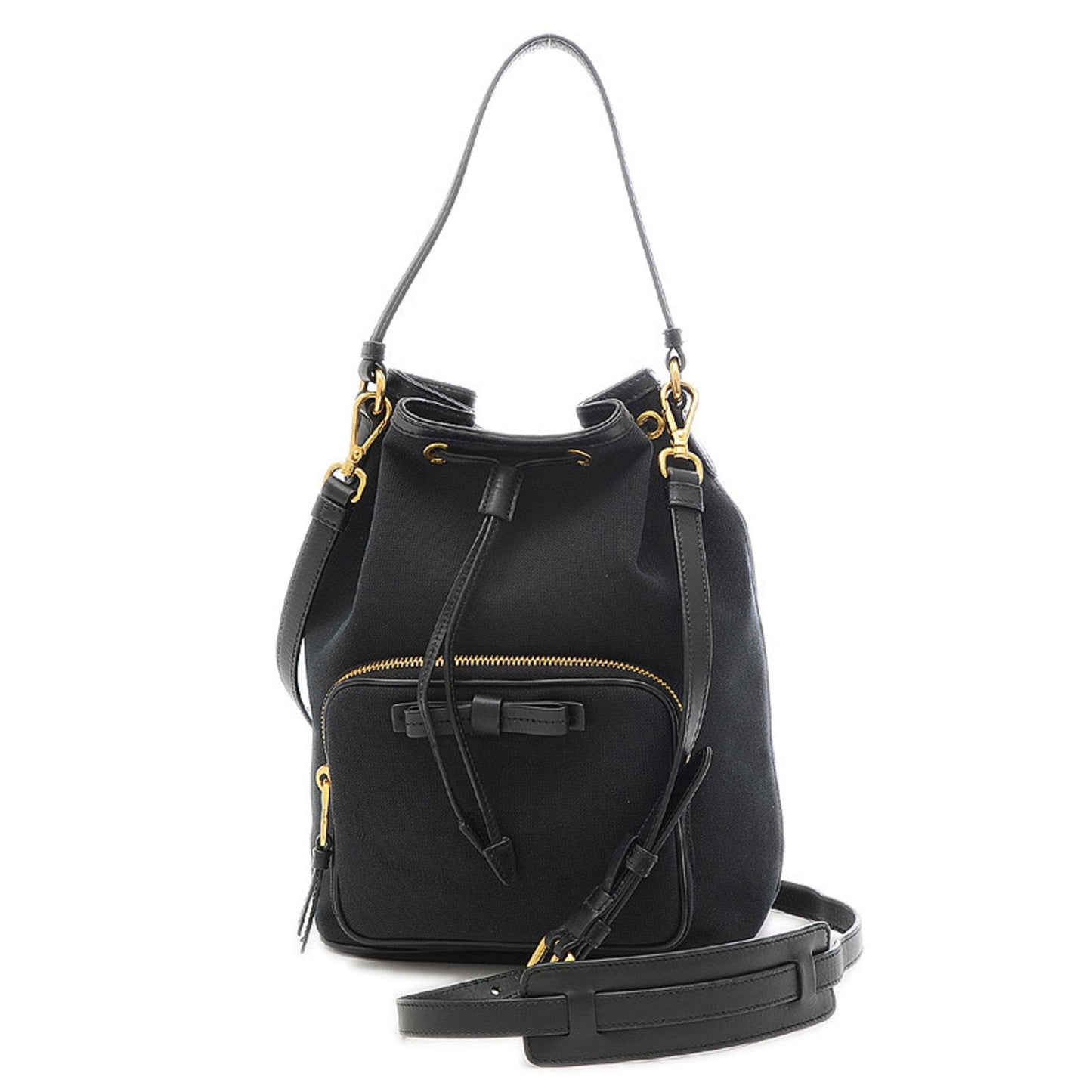 Prada Jacquard Drawstring 2Way Shoulder Ribbon Luxury Handbag Canvas Black Logo Shoulder Bag