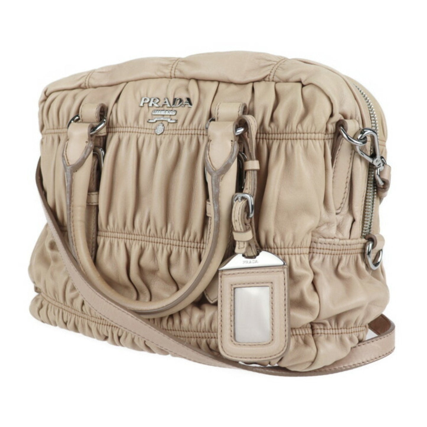 Prada Handbag Nappa Cammeo 2Way Shoulder Bag Tote Gather Leather Beige