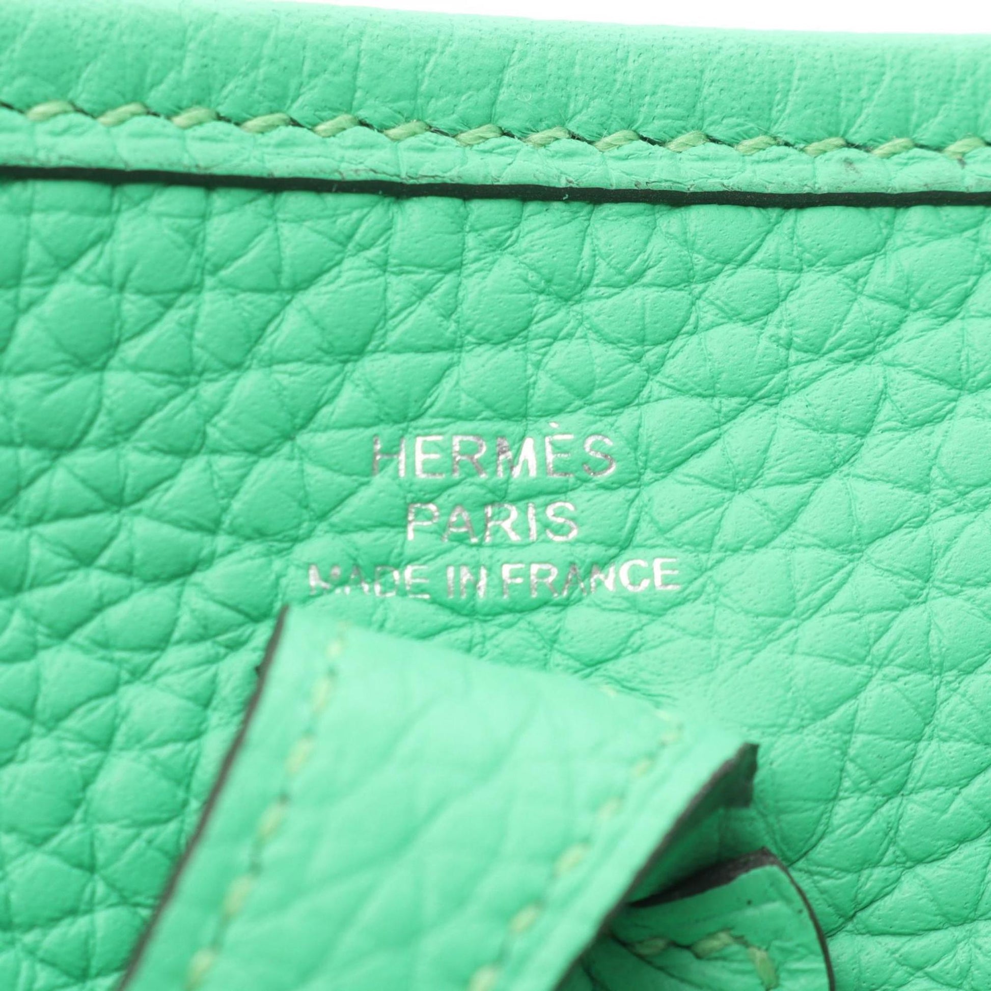 Hermes Taurillon Clemence Shoulder Bag Leather Green Leather Shoulder Bag