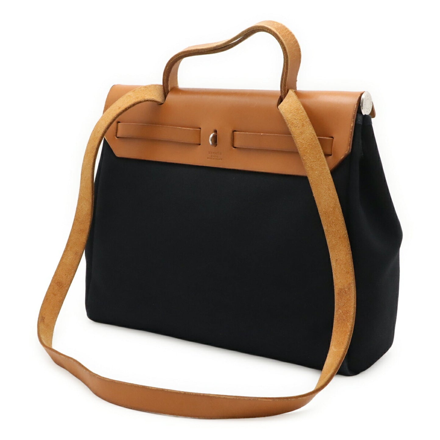 Hermes Light Natural Toile Toile Officier Handbag Shoulder Bag Brown