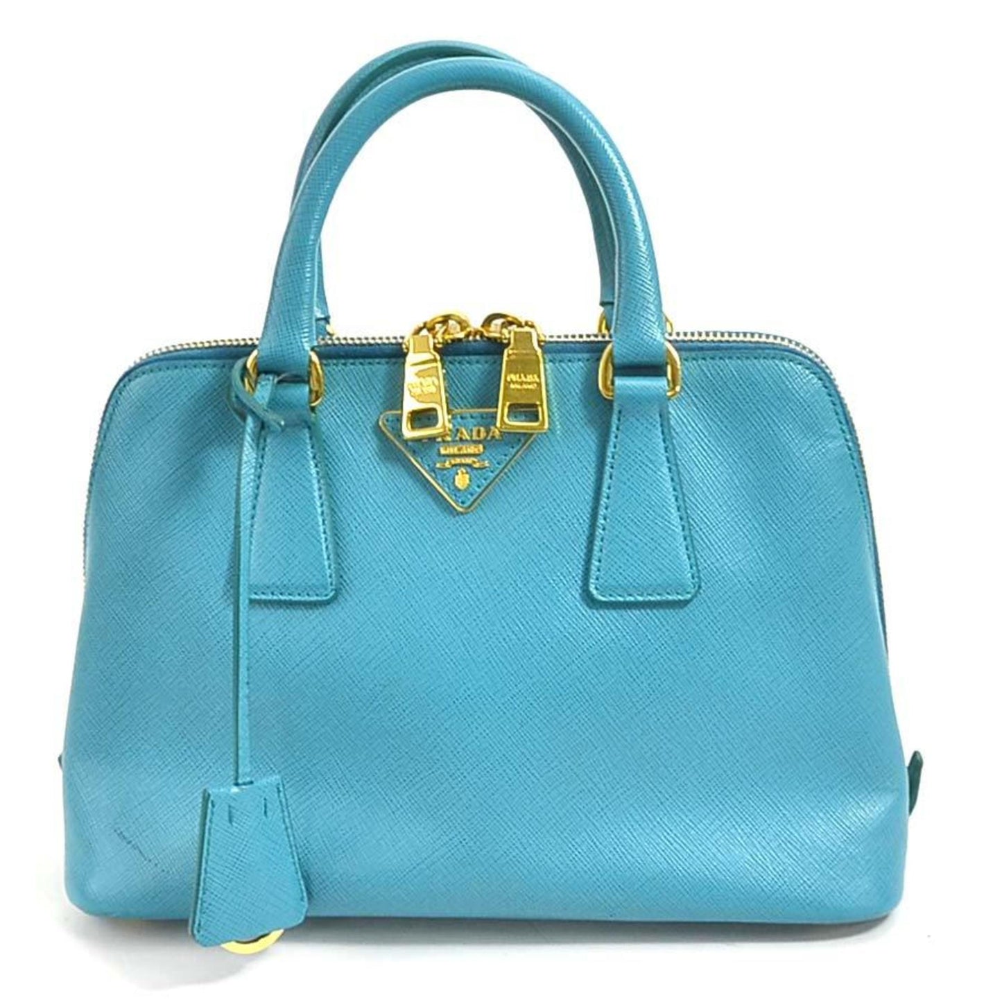 Prada Handbag Ladies Leather Blue Gold Travel Bag