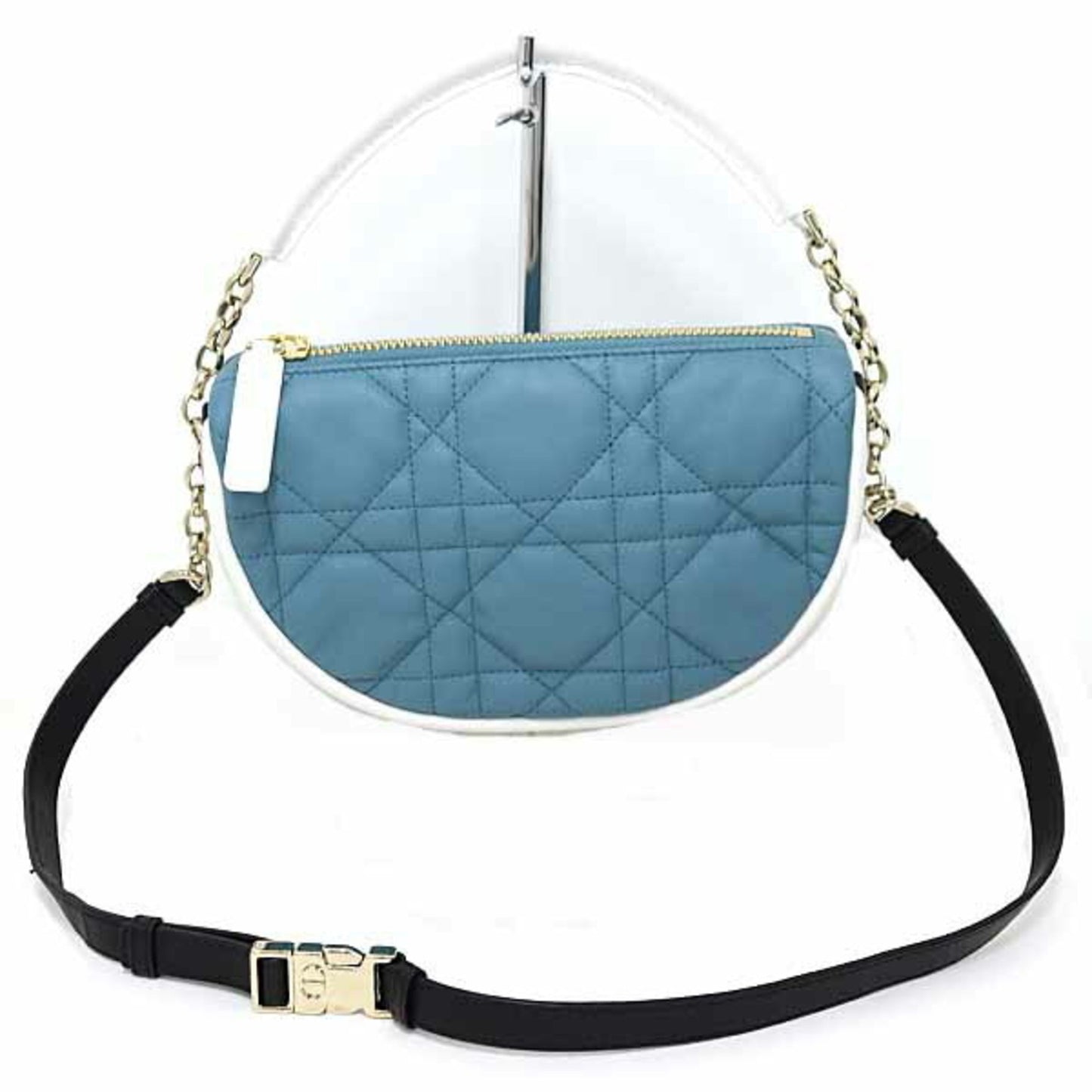 Dior Handbag Christian Shoulder Bag Leather Black White