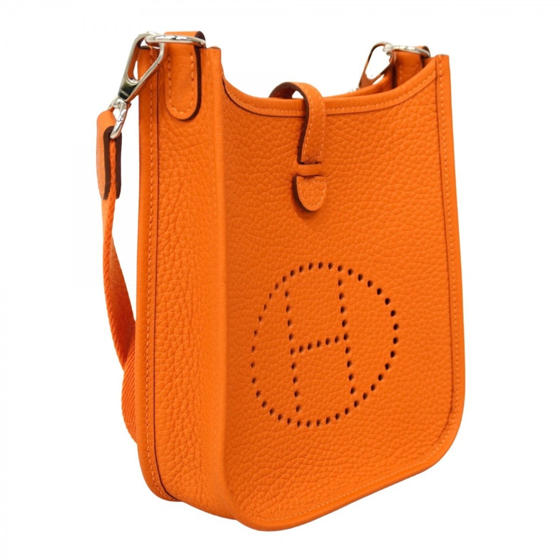 Hermes Taurillon Clemence Shoulder Bag Leather Orange