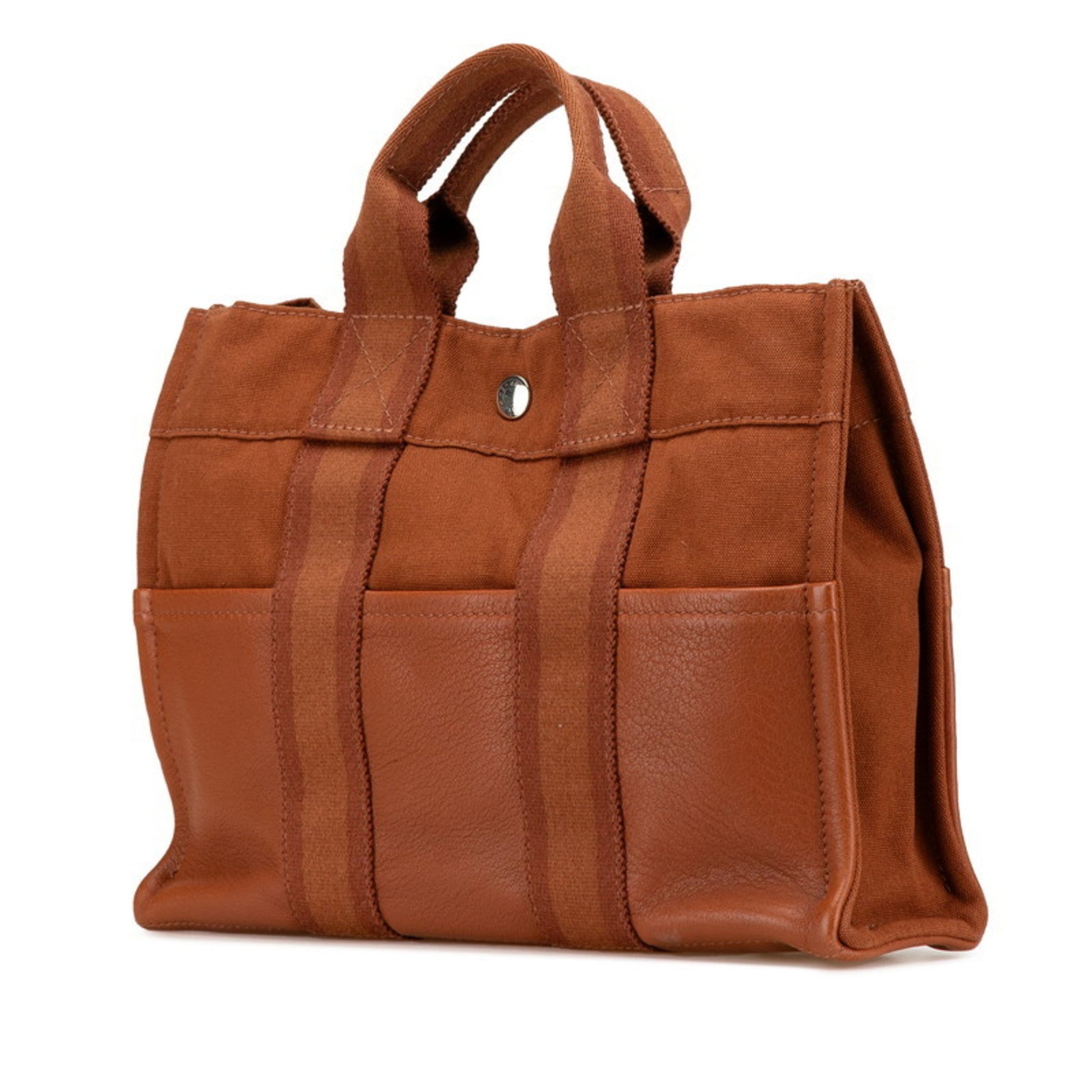 Hermes Fourre Tout Tote Bag Leather Canvas Brown