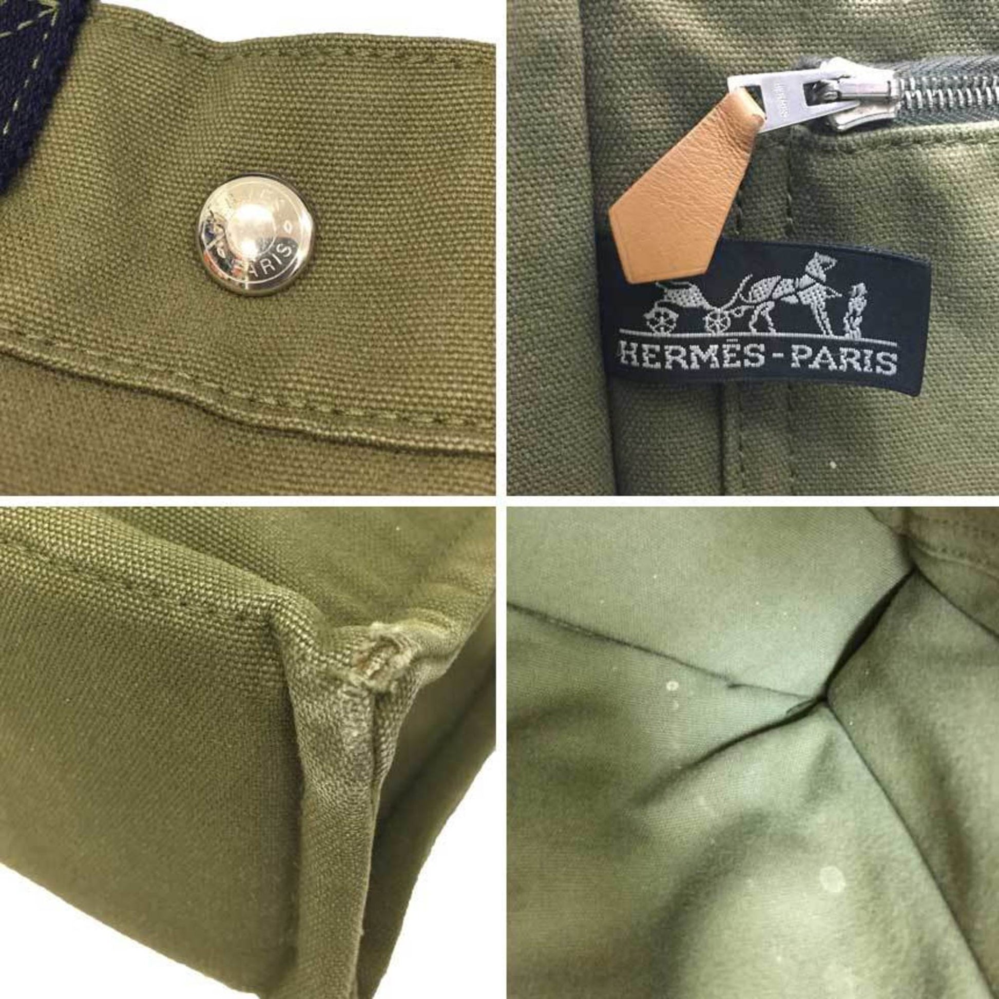 Hermes Khaki Cotton Tote Bag Canvas