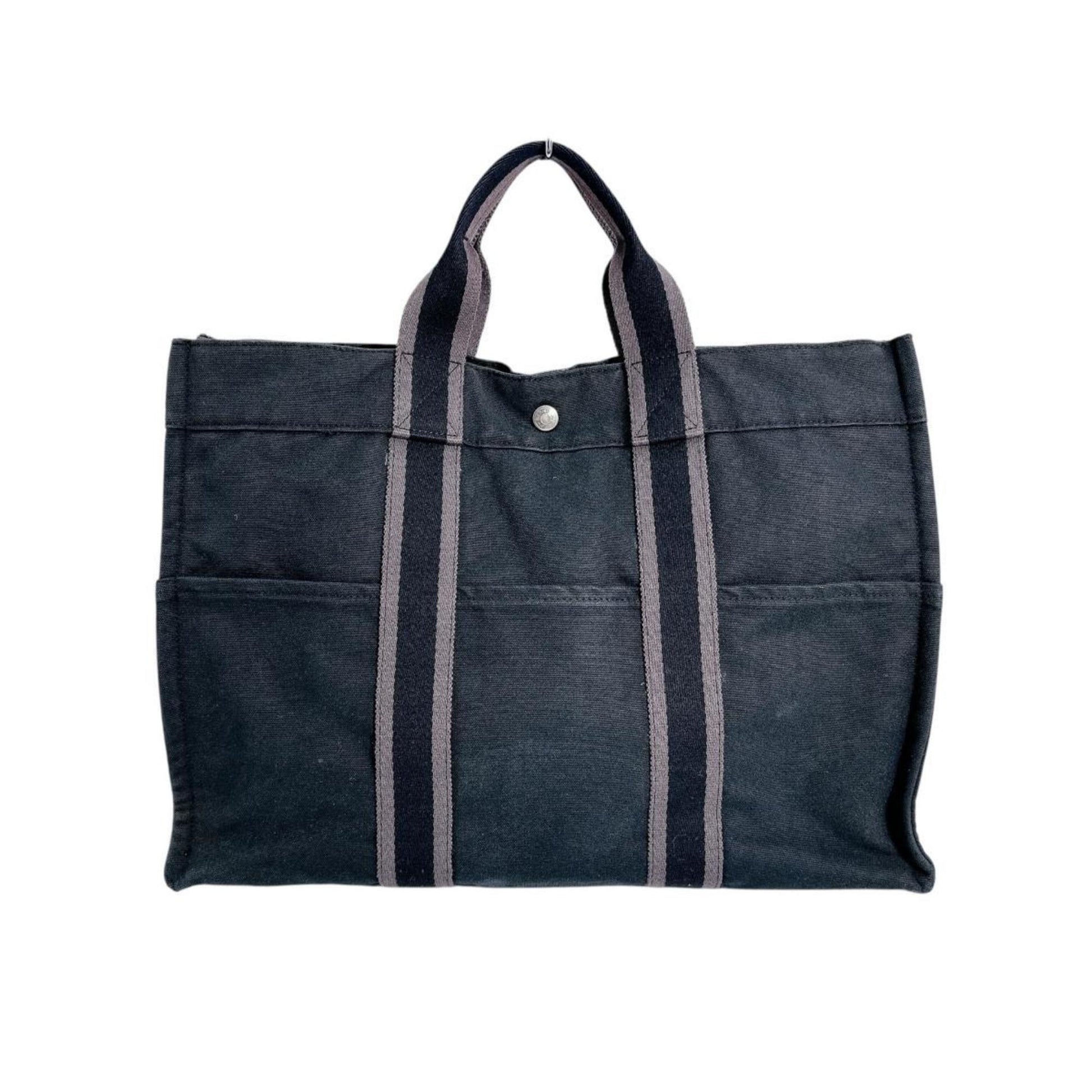 Hermes Her Line Tote Bag Canvas Black