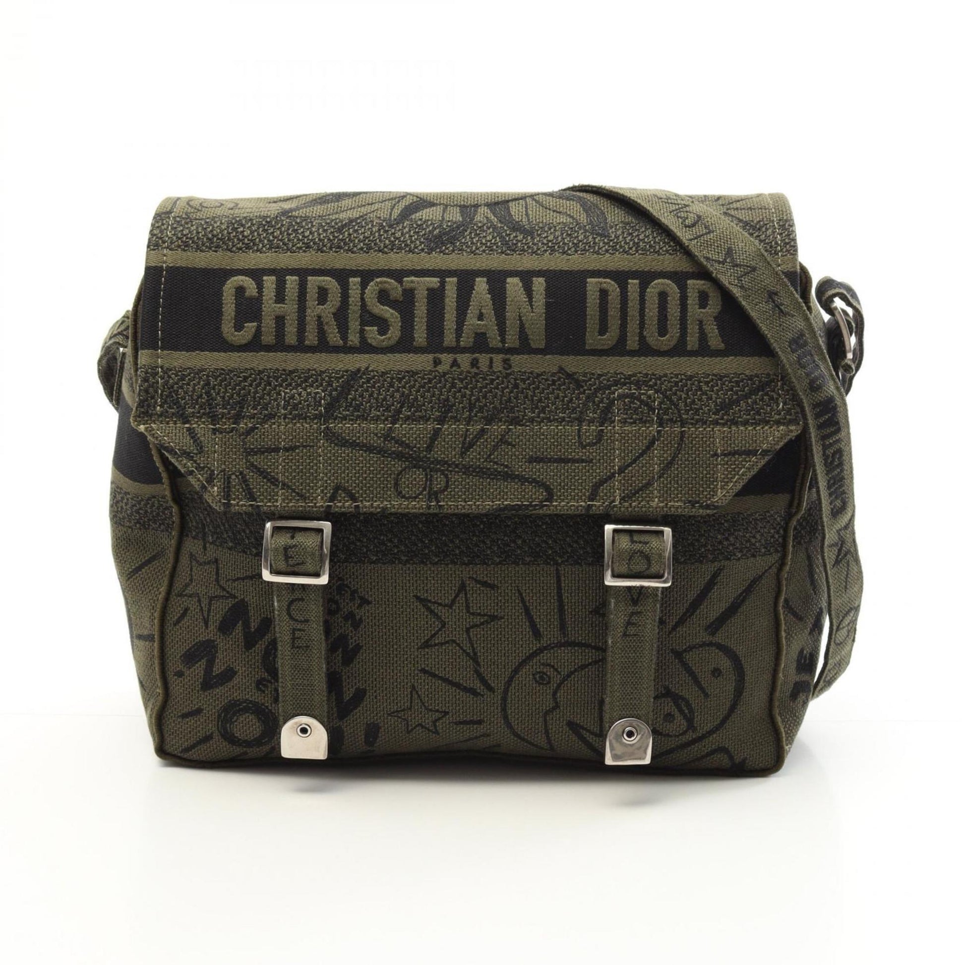 Dior Handbag Christian Khaki Shoulder Bag Canvas Beige