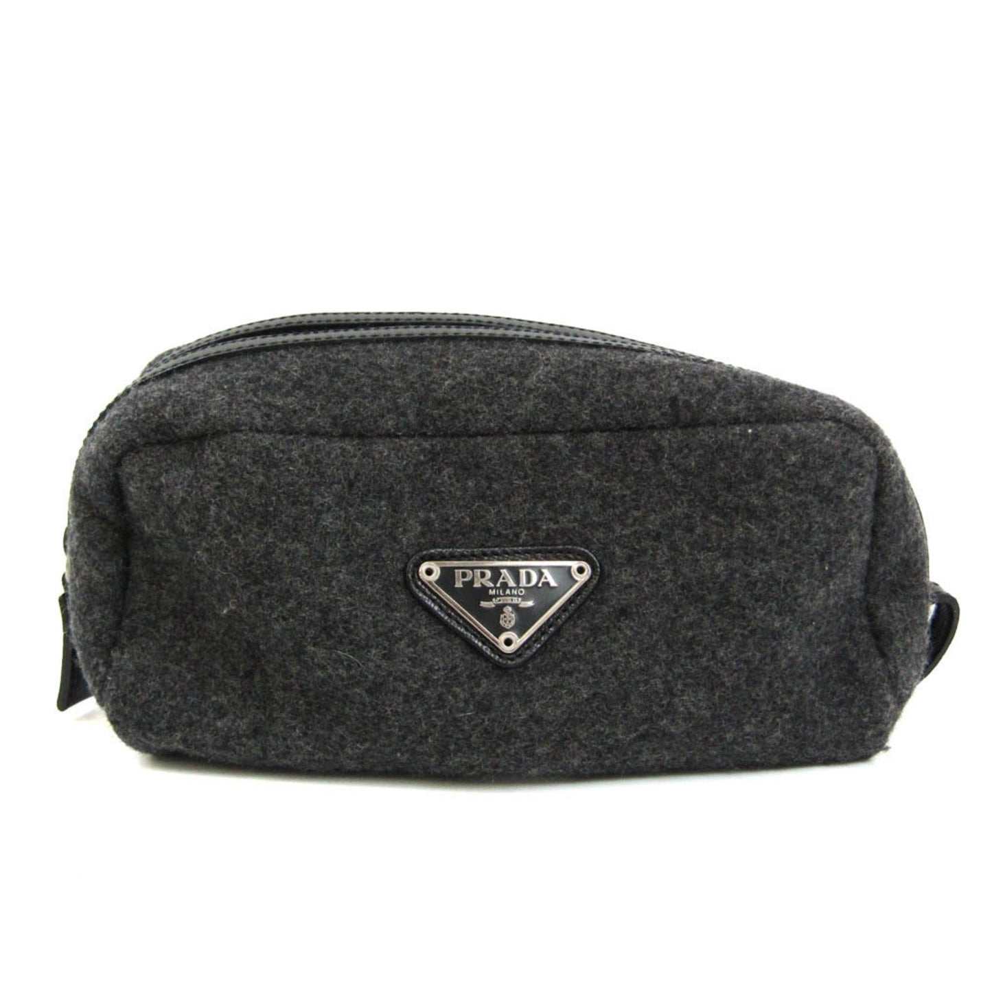 Prada Women Men Felt Pouch Dark Luxury Handbag Leather Black Gray Clutch Bag