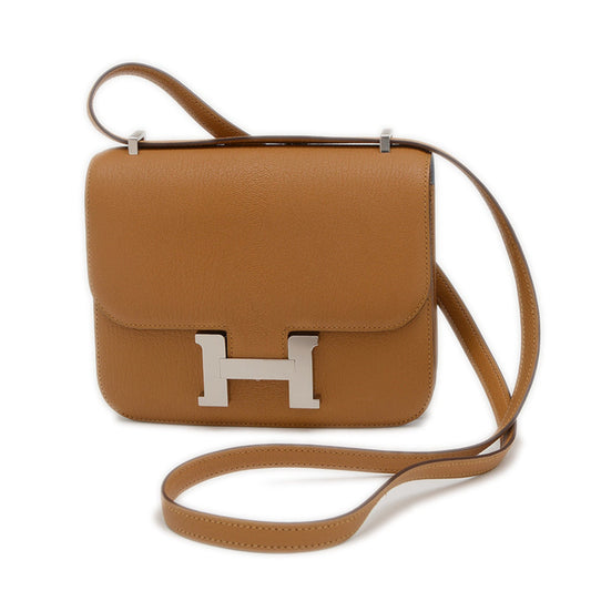 Hermes Chevre Shoulder Bag Leather Brown